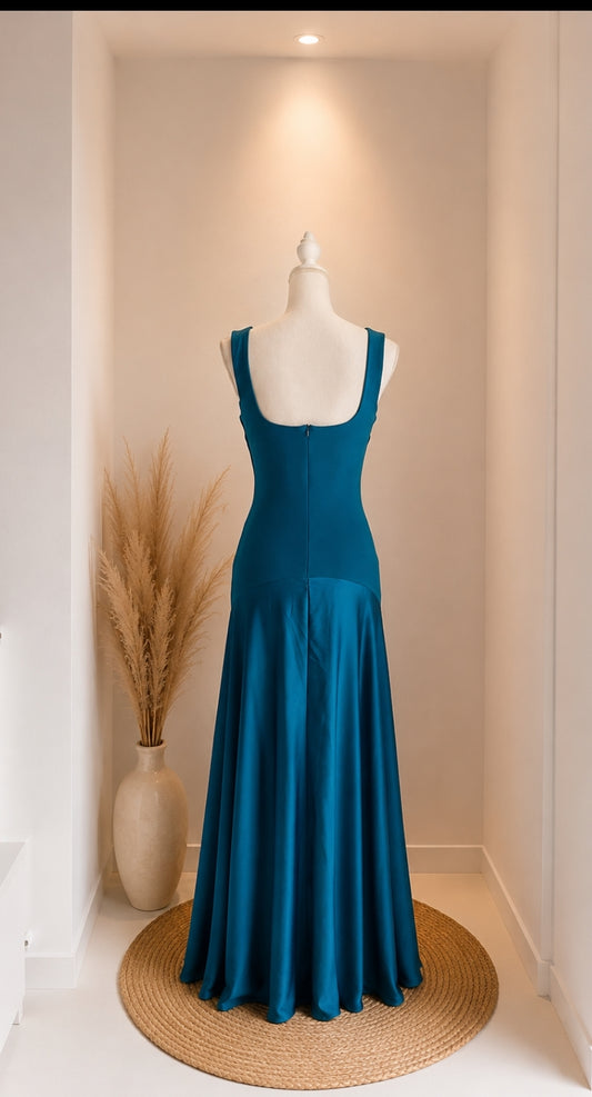 Vestido Azul Petróleo satinado