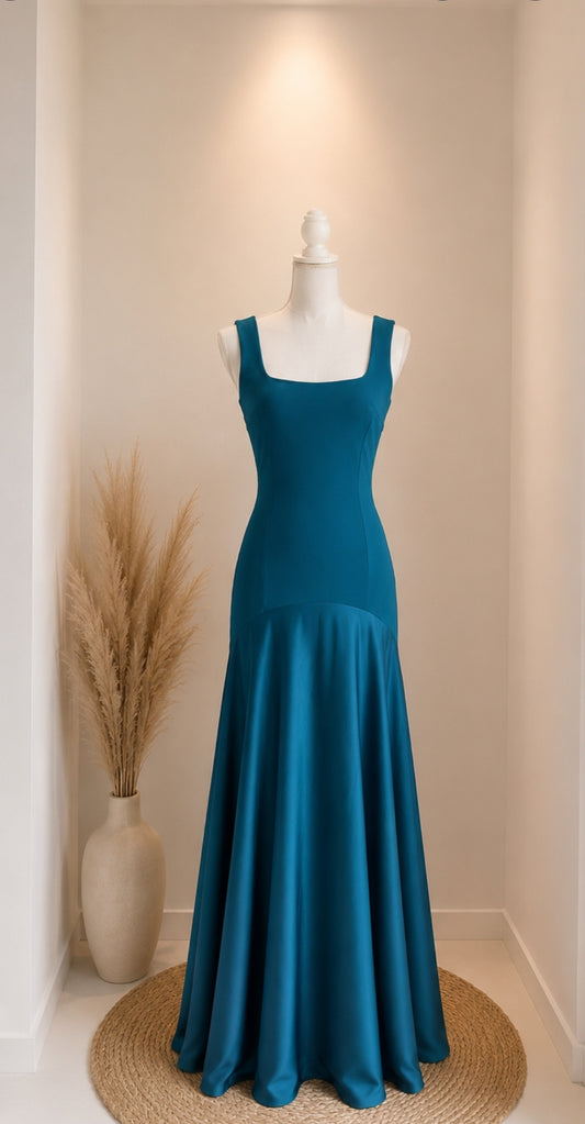 Vestido Azul Petróleo satinado