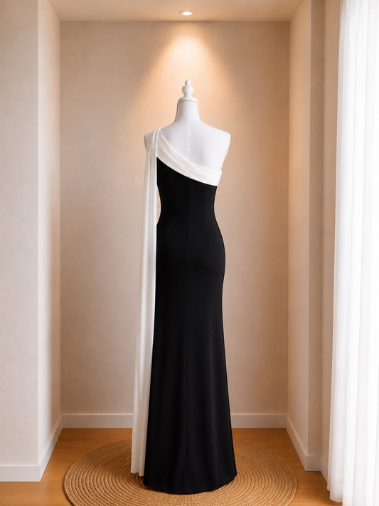 Vestido largo bicolor con gasa