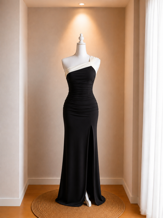 Vestido largo bicolor
