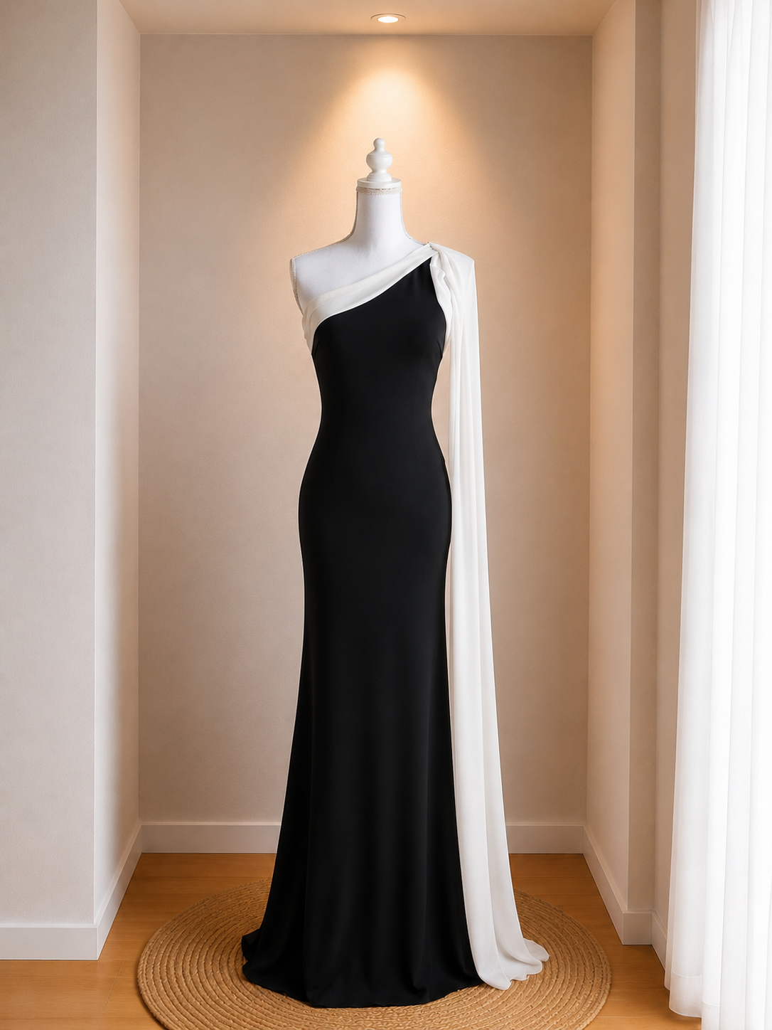 Vestido largo bicolor con gasa