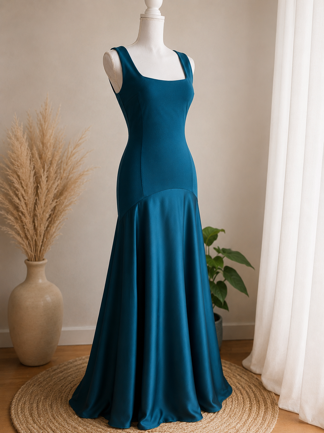 Vestido Azul Petróleo satinado